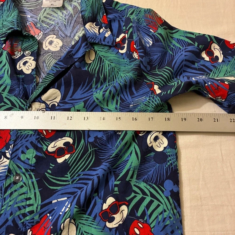 Disney Mickey Mouse Hawaiian Shirt Shorts Set Youth XL Tropical Palm Button Down